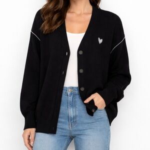 Kerri Rosenthal Black Heart Cotton Cardigan Medium